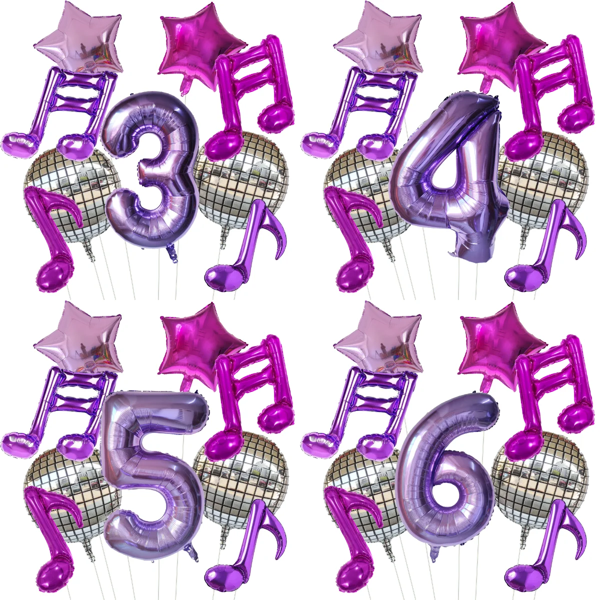 9-teiliges Musiknoten-Gitarren-Discokugel-Ballonset 32 Zoll Rosenrote Zahlen 1-9 Ballonset Musik-Themen Geburtstagsparty-Dekorationen