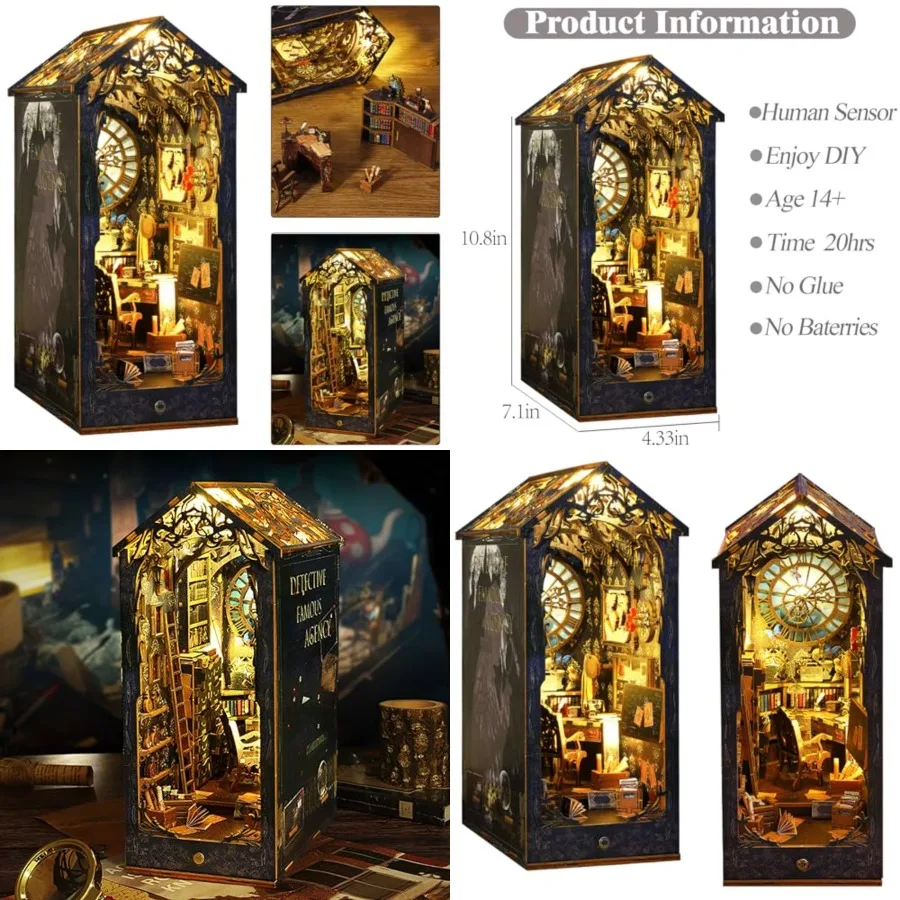 

ISSEVE DIY Book Nook Kit, 3D Wooden Puzzle DIY Miniature House Kit for Booknook Shelf Insert Decoration, Magic Book House Stand