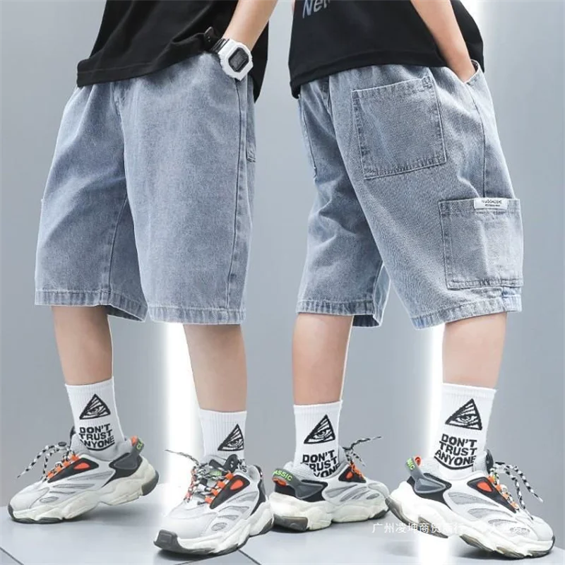 

Children Jeans Shorts Boys Girls Summer Denim Shorts Teenager Fashion Wide-leg Pants 2025 New Kids Casual Loose Clothing 4-14Y