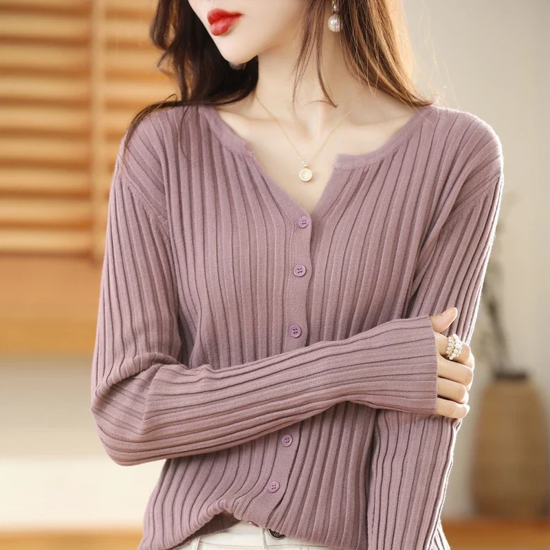

New Knitted Cardigan Women Autumn/Winter Round Neck Wool Warm Coat Fashion Simple Versatile Solid Color Sweater Simple Top Z635