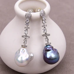 G-G Natural Black White Keshi Pearl Gold Plated Stud Earrings Baroque Pearl Cubic zirconia Earring
