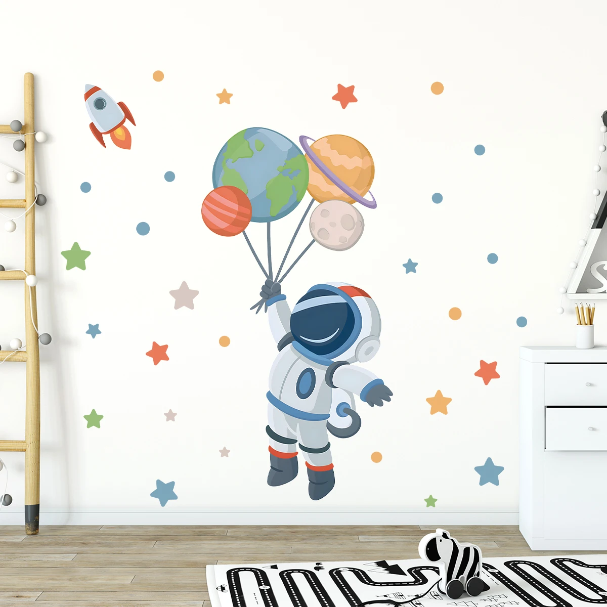 1Pc Cartoon Pianeta Stella Astronauta Adesivo da parete Bambini Ragazzo Decorazione della stanza Camera da letto Camera dei bambini Decalcomanie da muro Soggiorno Decor Casa