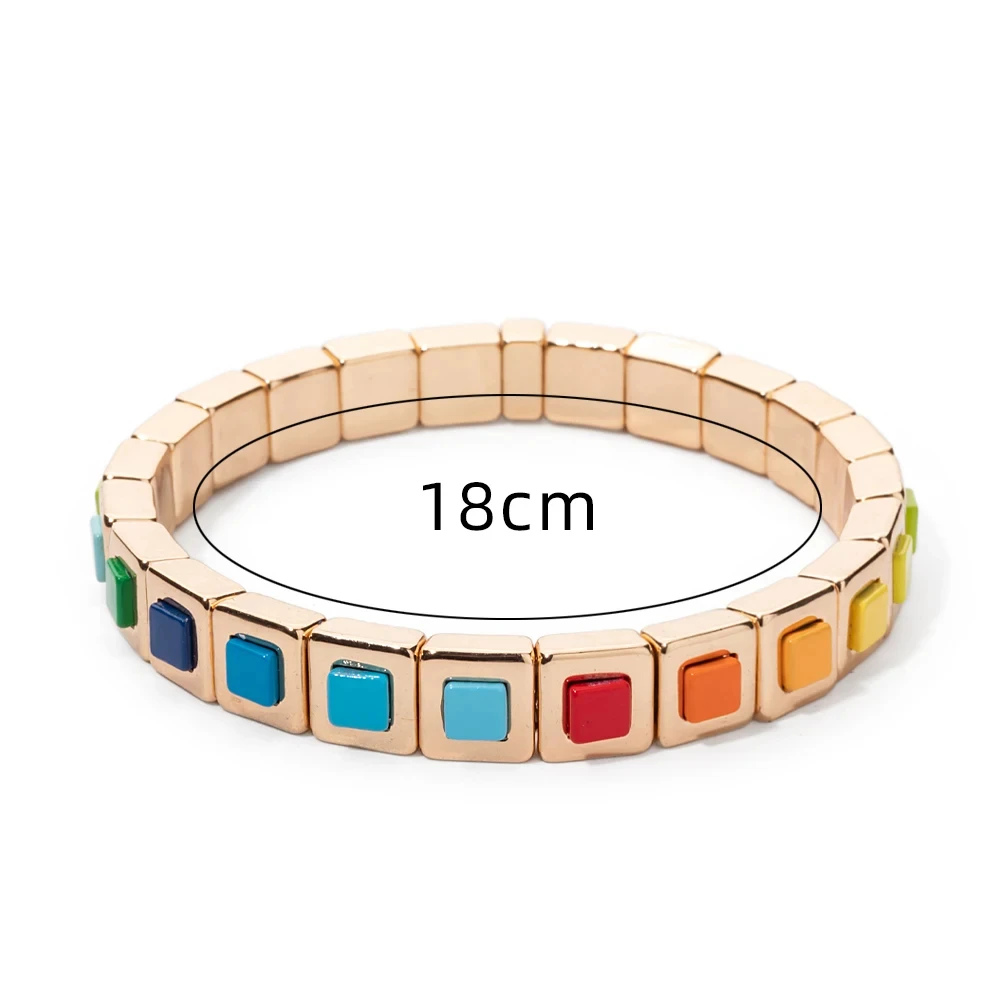 Bohemian Rainbow Alloy Muti-Shaped Beads Bracelet for Women Candy Color Bangle Elastic 2024 New Fashions Jewelry