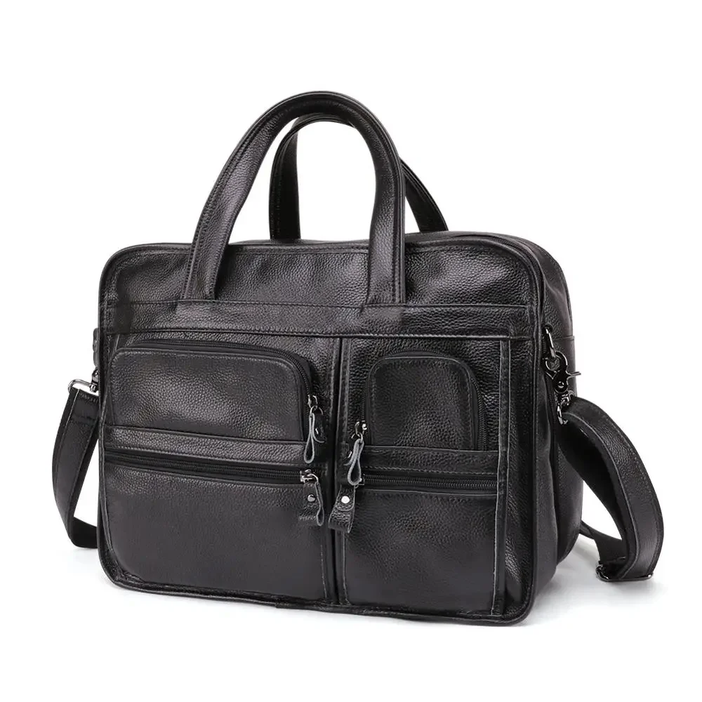 Bolso de mano grande de cuero genuino para hombre, bolsa de hombro de viaje para ordenador portátil de oficina y negocios, diseño de marca