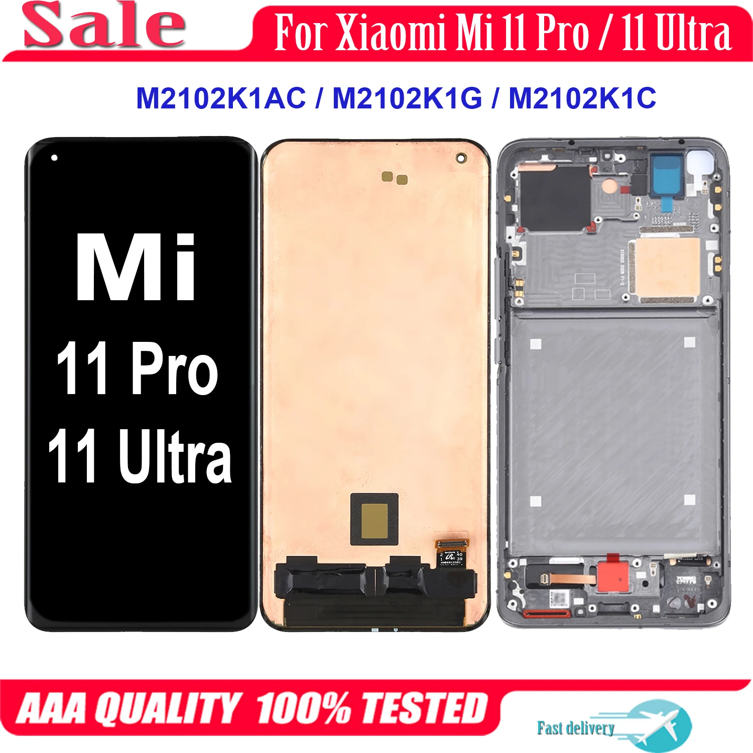 AMOLED For Xiaomi Mi 11 Pro M2102K1AC LCD Display Touch Screen Digitizer For Mi 11 Ultra Display M2102K1G M2102K1C LCD