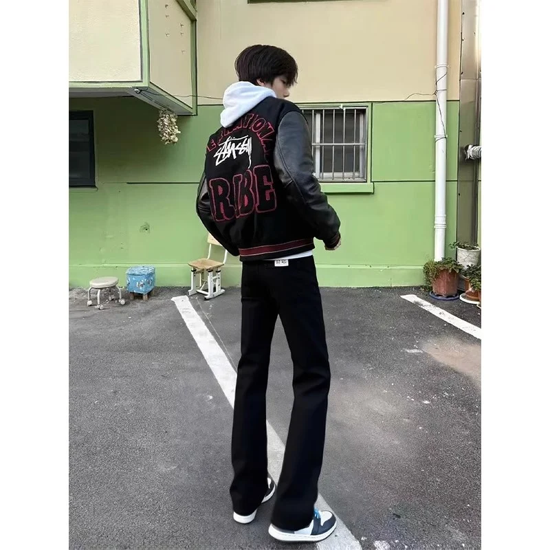 American High Street 517 Knife Flared Jeans Men Winter Vibe Slim Fit Straight Leg Pants mid Waist Zipper Closure Wear Resistant