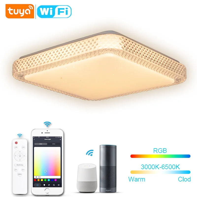 Foandbevi Smart WIFI LED Ceiling Light RGBCW Dimmable TUYA APP Compatible with Alexa Google Home Bedroom Living Room Ambient