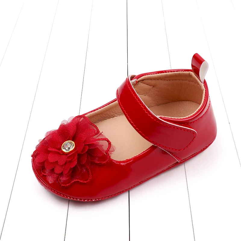 Baby Meisje Premium Pu Flats Baby Bloem Eerste Rollator Wieg Schoenen Voor Party Festival Baby Shower