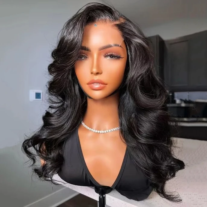 

Парик из человеческих волос объемной волны 200% Плотность 13X4 Парик фронтальной части шнурка 22 дюйма Полный большой кружевной космос 13X4 Натуральный черный парик объемной волны Huma