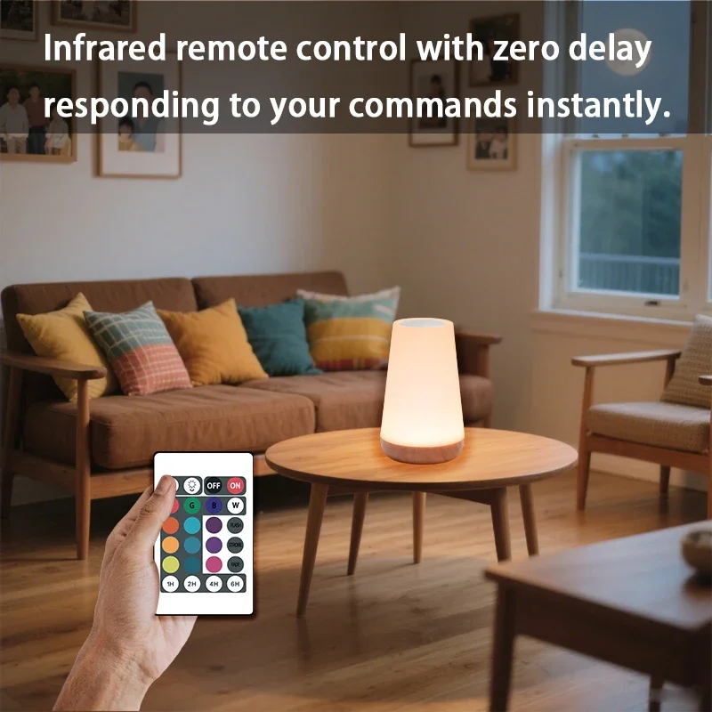 Table Lamp Bedside Light For Bedroom  Color Modes Remote Control Touch Dimmable USB Rechargeable Portable Night Lamp