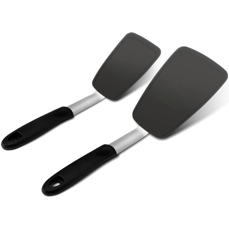 

2 Pack Flexible Silicone, Turner, 600F Heat Resistant, Ideal for Flipping Eggs, Burgers, Crepes and More, Black