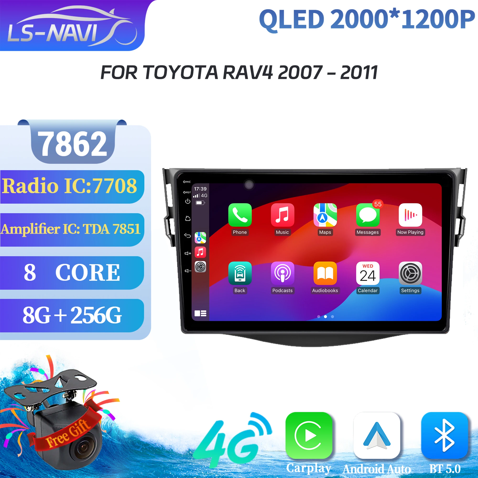 

Android 14 For Toyota RAV4 2007-2011 Car Radio Navigation GPS Multimedia Wireless Bluetooth Carplay Stereo Touch 2K QLED Screen