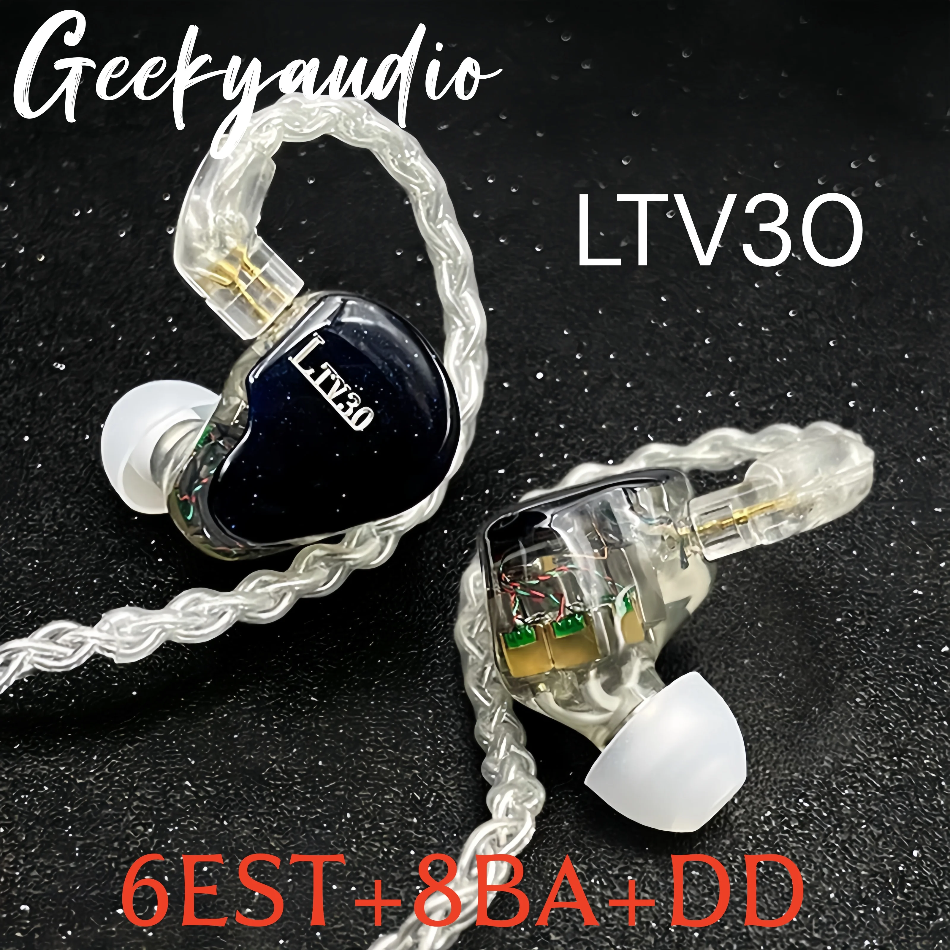 Geekyaudio LTV30 6EST+8BA+DD Hybrid Knowles Sonion Hifi Music Monitor Studio Audiophiles Musicians Stereo Bass 0.78mm Earphones