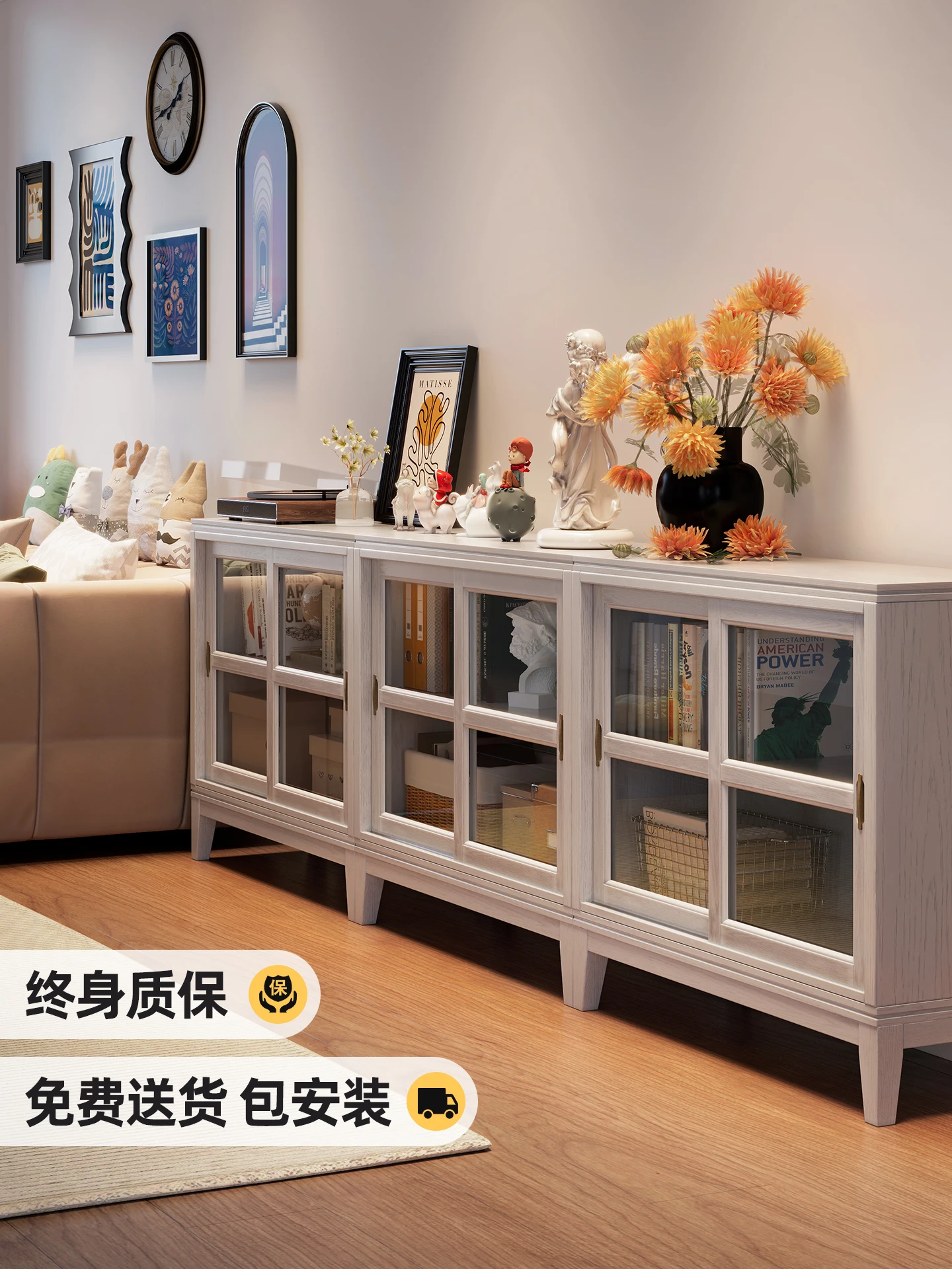 

Living room low bookcase locker integrated household with door glass door solid wood sliding door bookshelf floor children dust