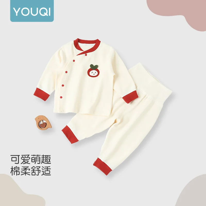 

【Youqi】Chinese Baby Clothes for 0-2 Year Olds, Autumn and Winter Set, Close-Fitting Soft Cotton, Class a High-Waisted Belly-Protecting Two-Piece Set