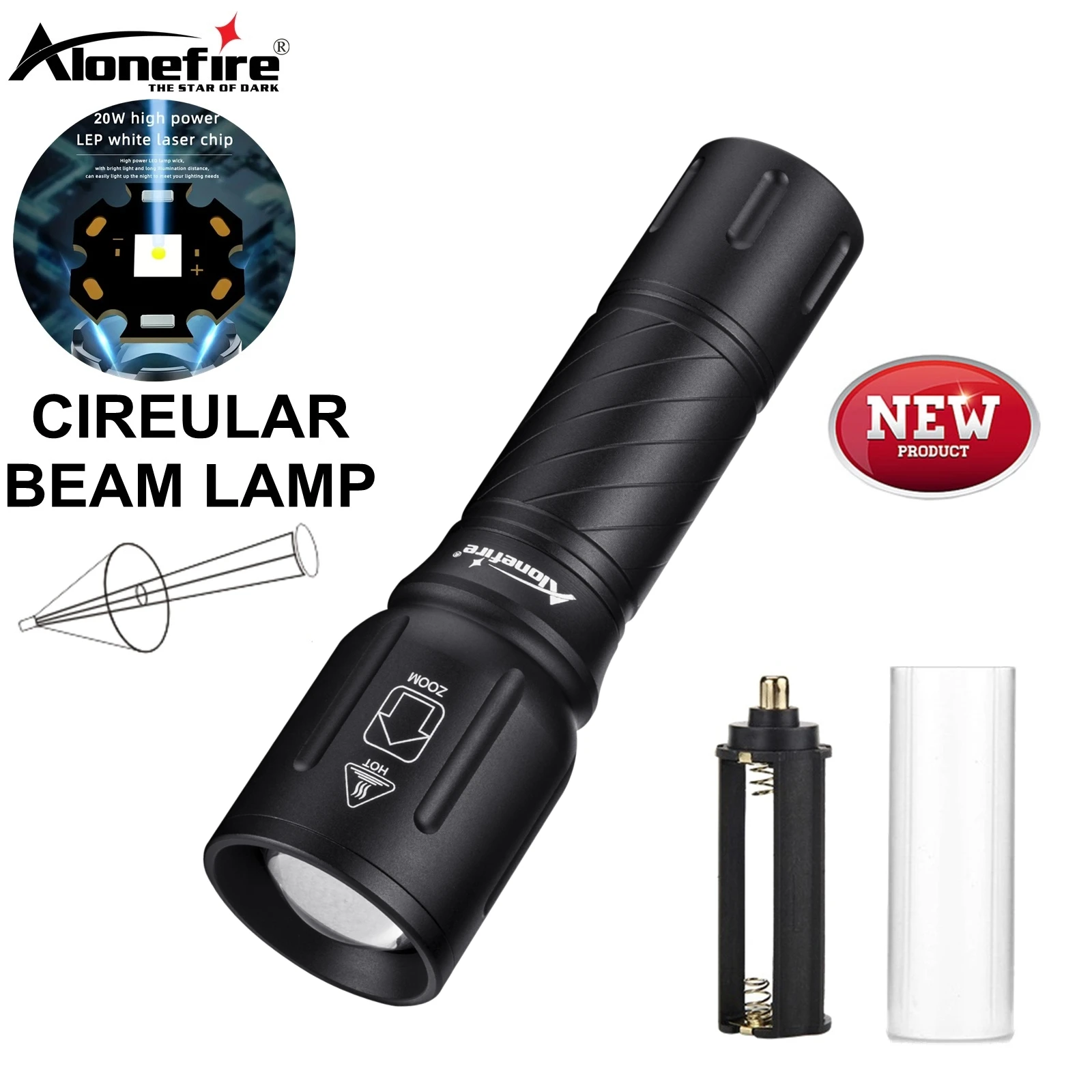Alonefire Linterna táctica LED con Zoom y haz potente outdoor - imagen 5