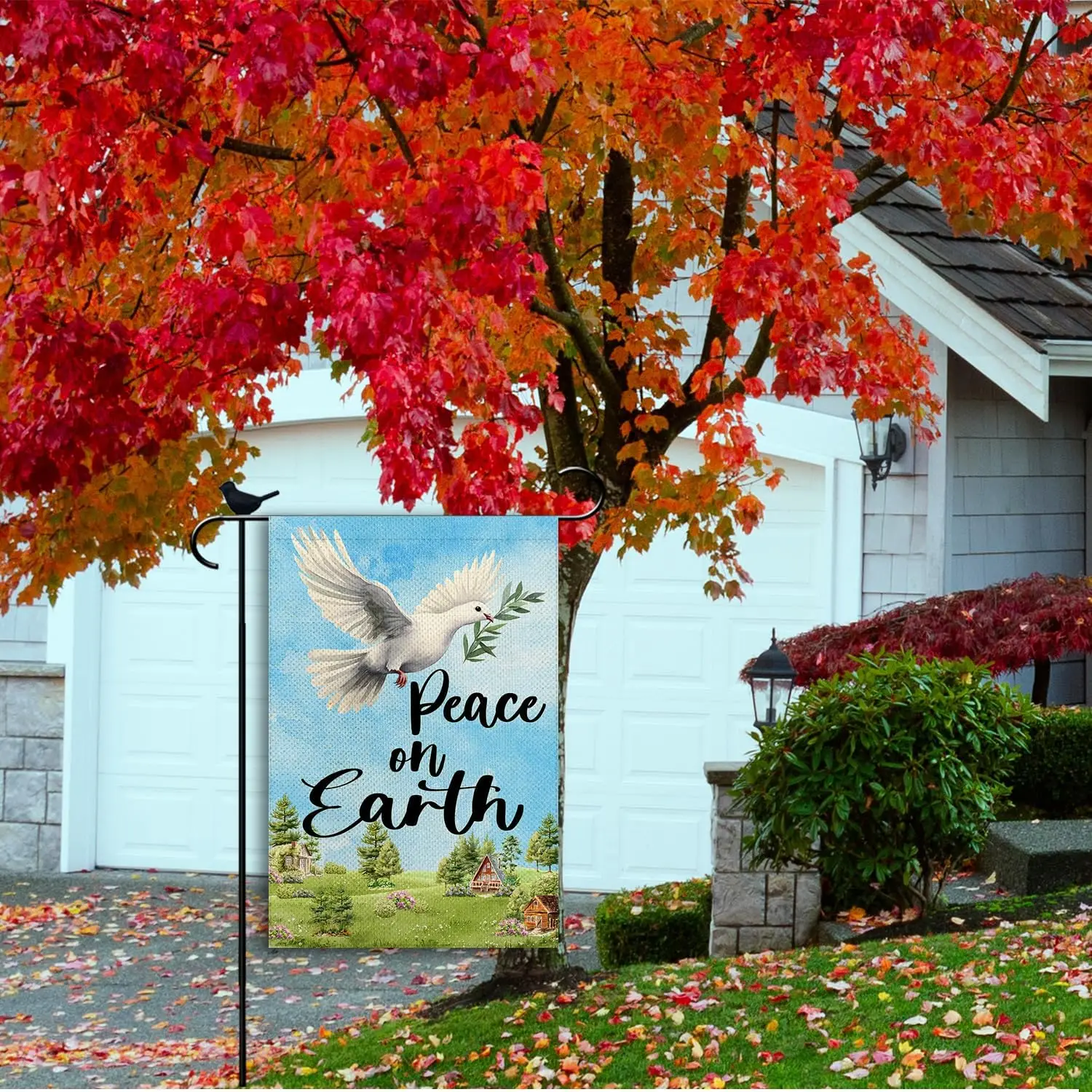 Peace on Earth Garden Flag White Dove Peaceful Small double sided Seasonal Burlap Garden Farmhouse Decor 12.5x18 Inch yyi