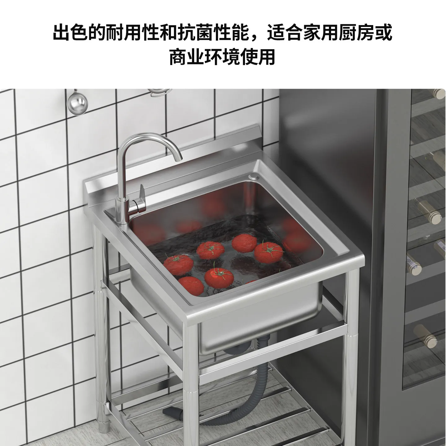 Commercial stainless steel sink handmade large single basin with bracket kitchen dishwashing vegetable wash basin extra thick