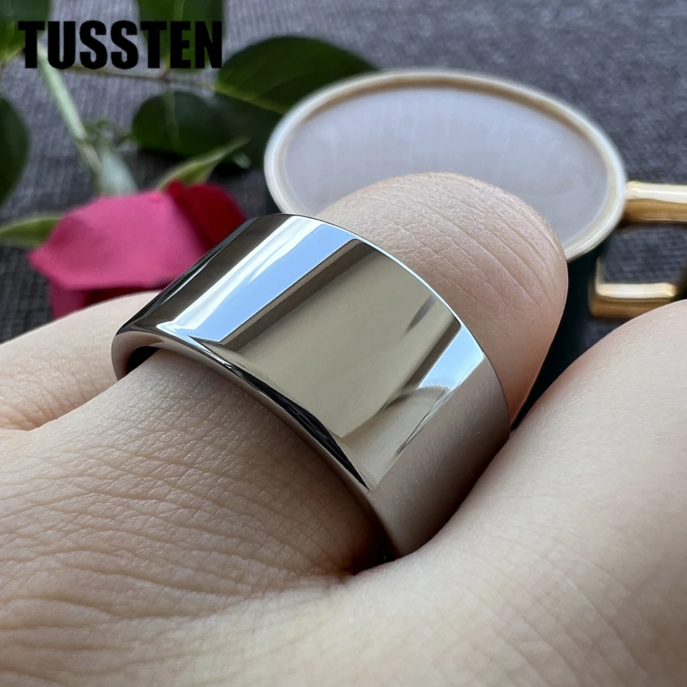 TUSSTEN-Anillo de boda brillante de tungsteno para hombre, sortija de boda grande con extremos pulidos para un ajuste cómodo, 10/12MM de ancho,