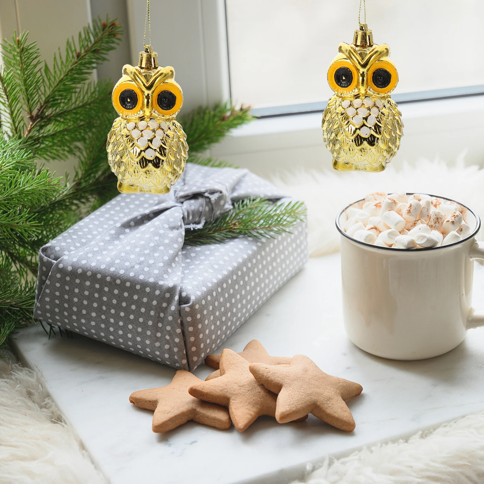 

4 Pcs Gold Owl Hanging naments for Christmas Tree Decorations Xmas Party Pendant Holiday Gifts Charms Festive
