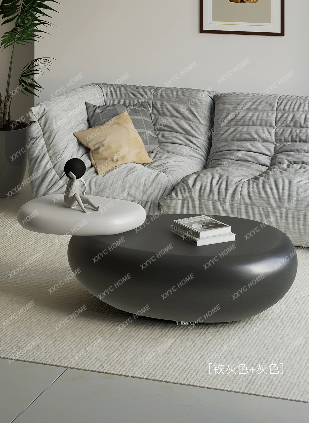 The cobblestone coffee table small apartment living room can be moved with a sense of light luxury and luxury