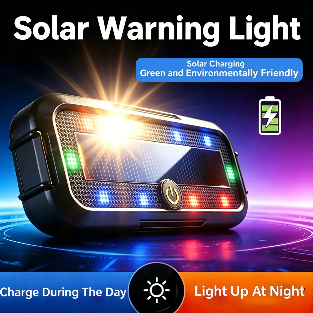 Solar Powered Car LED Strobe Anti-Collision Light Motorcycle Waterproof Atmospheric Decoration 7-Color Multi-Mode Warning Light
