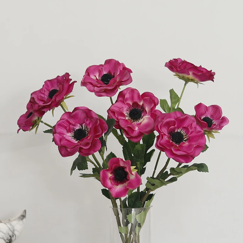 Neue 3-köpfe Anemone gefälschte Blumen Seide Mohn künstliche Blumen Party Hochzeit Dekoration Weihnachten Home Decor Kranz Zubehör – Detail 3