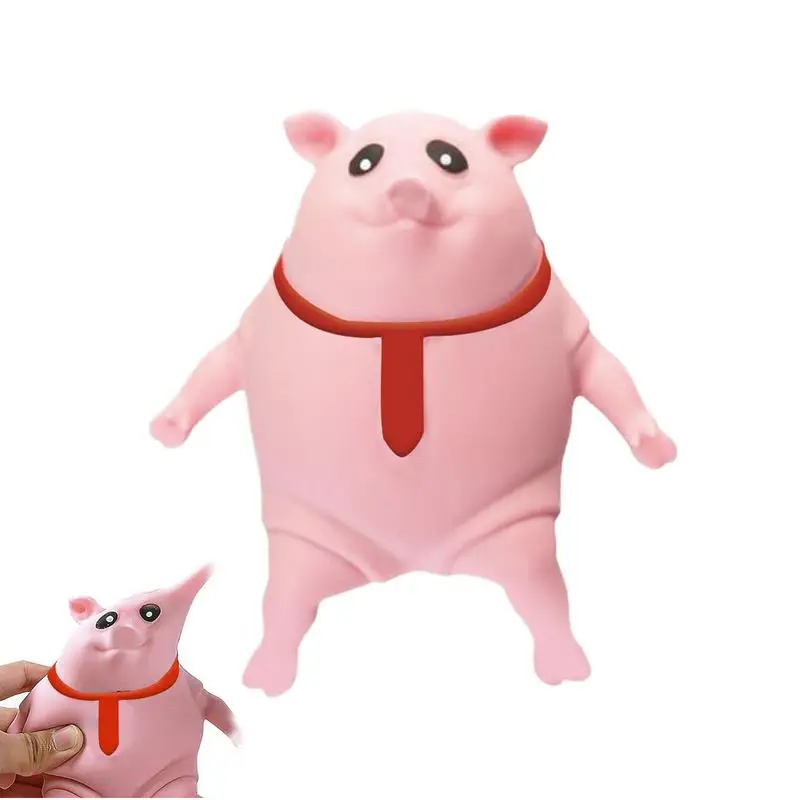 Cute Farm Animal Squeeze Toy Rubber Pink Pig Stress Relief toys For Kids Red Tie Design Round Body Animal Pinching Doll Model