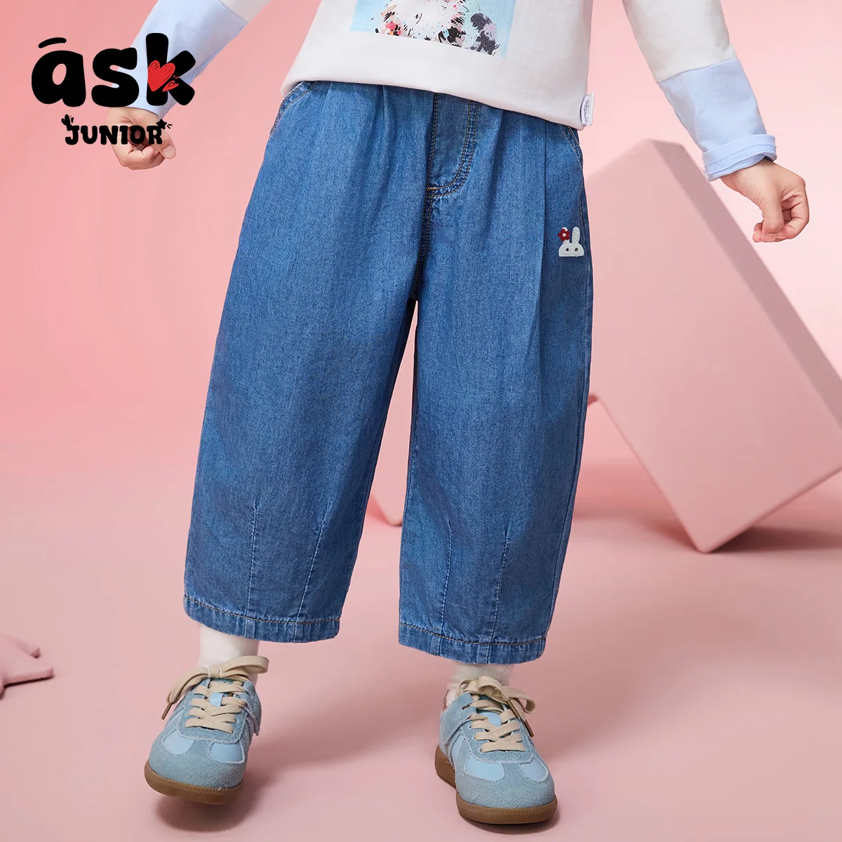 اسأل جونيور بنات ربيعية واسعة الساق بنطال جينز رياضي كاجوال