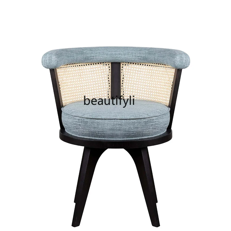 

Nordic solid wood rattan chair restaurant hotel log dining chair light luxury medieval back chair