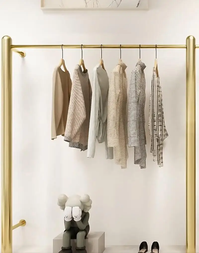 

Стеллаж для магазина одежды, напольная, настенная, золотая стойка для одежды, витрина для женской одежды