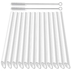 12 Reusable Clear Boba Straws, 13 mm x 10.5 in, Jumbo Hard Plastic Smoothie Straws for Bubble Tea, Popping Pearls with 2 Brush