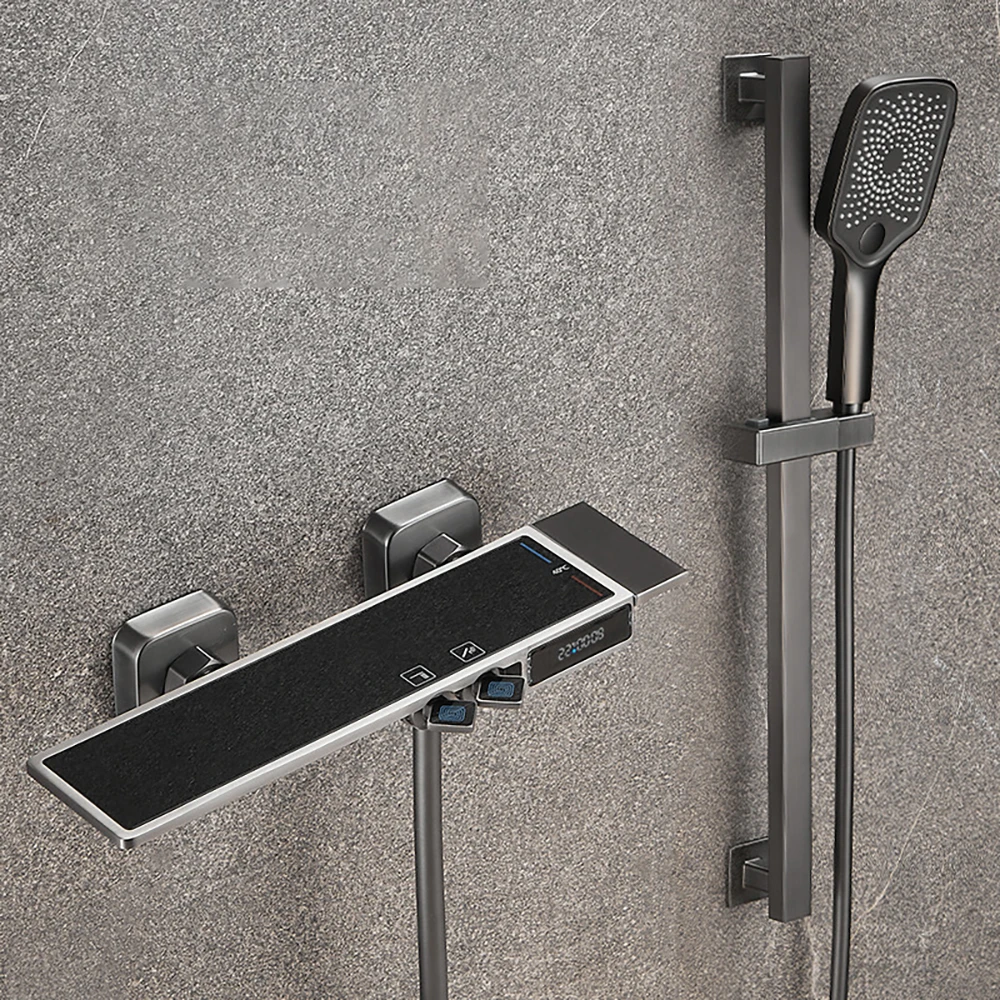 Tianview Gunmetal gray split simple shower without overhead spray home bathroom small household digital display shower set