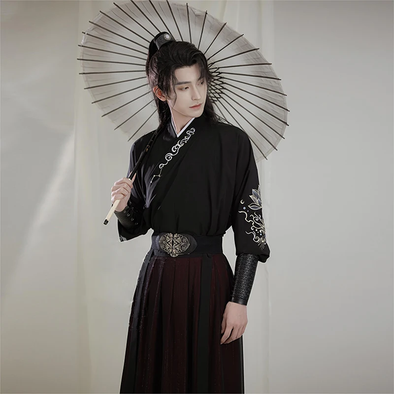 S-3XL Embroidery Chinese Hanfu Man Traditional Han Dynasty Swordsman Cosplay Costume Theme Party Ancient Hanfu  Oriental Robe