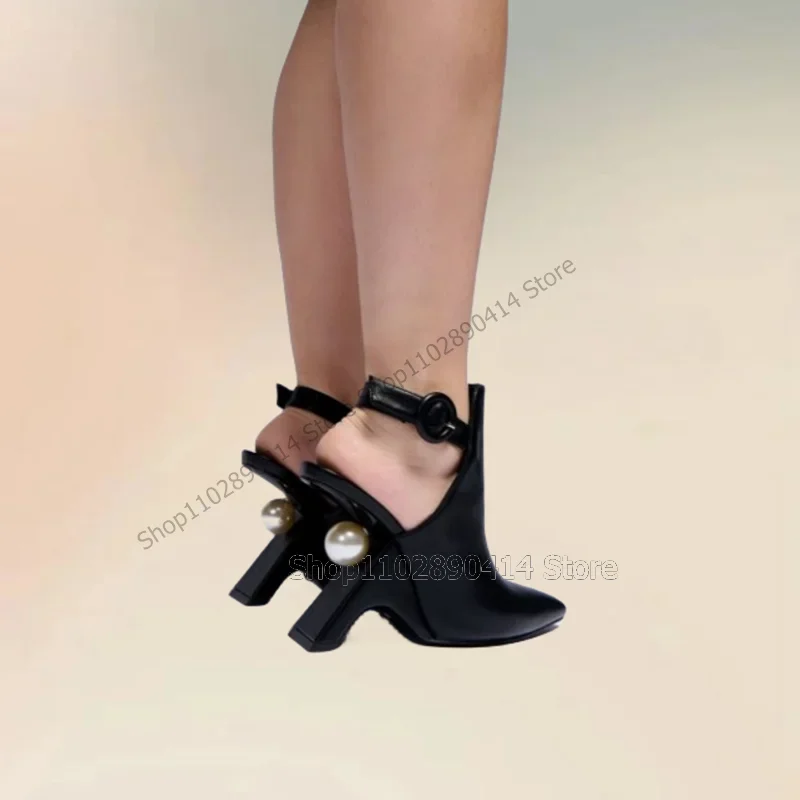 

Pearl Decor Black Strange Style Heels Pumps Ankle Buckle Strap Women Shoes Pointed Toe Fashion Banquet 2026 Zapatos Para Mujere