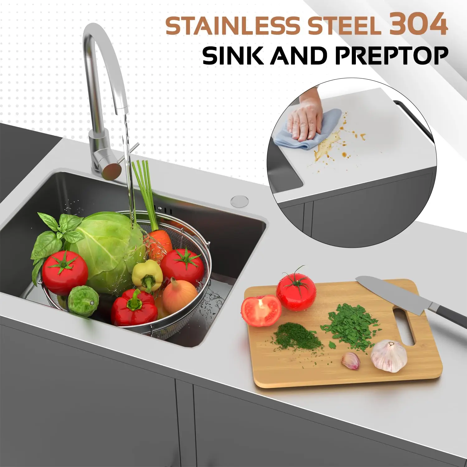 Outdoor Kitchen Sink with Hose Hookup & Drain, Customized