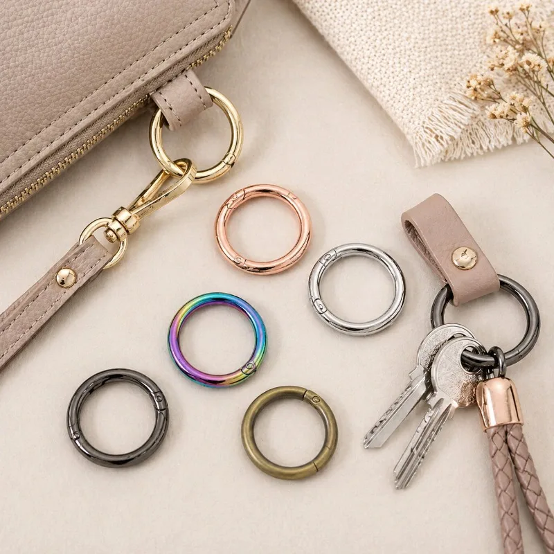 10Pcs 10-38mm Metal O Ring Spring Clasps Openable Round Carabiner Snap Hook Keychain Bag Clips DIY Jewelry Bags Accessories