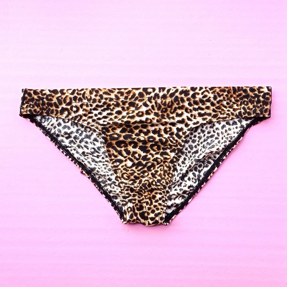 Mens Pouch G-String Briefs Leopard Print Thongs Underwear Sexy Sissy Underpants Knickers Elastic Panties Male Lingerie Jockstrap