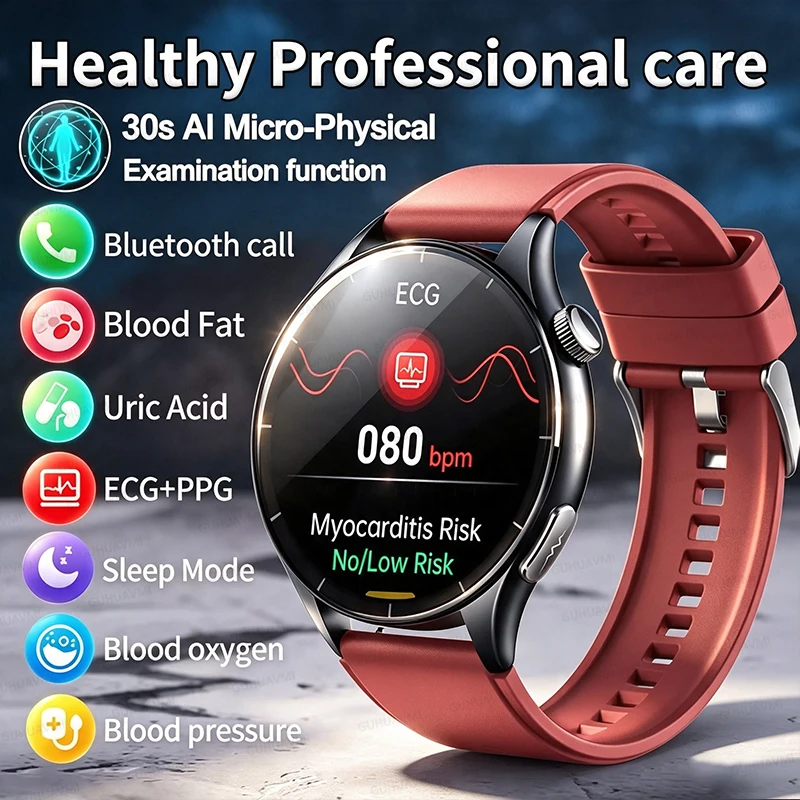 2026 New ECG Smart Watch NFC Blood Oxygen Uric Acid Blood Pressure Monitoring Bluetooth Call Men Smart Watch For iPhone Android