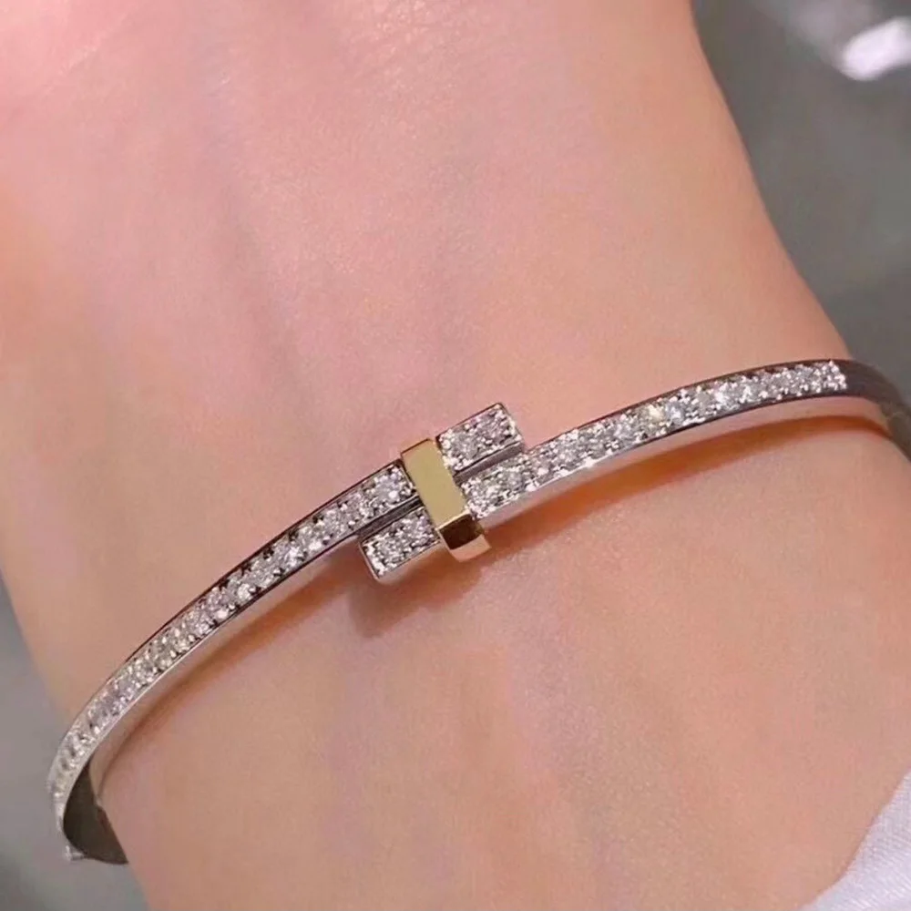 Fashionable Shiny Zircon Bracelet, Women's Wedding Accessories Exquisite Luxury High Quality Elegant Gifts Color Crossover 2024