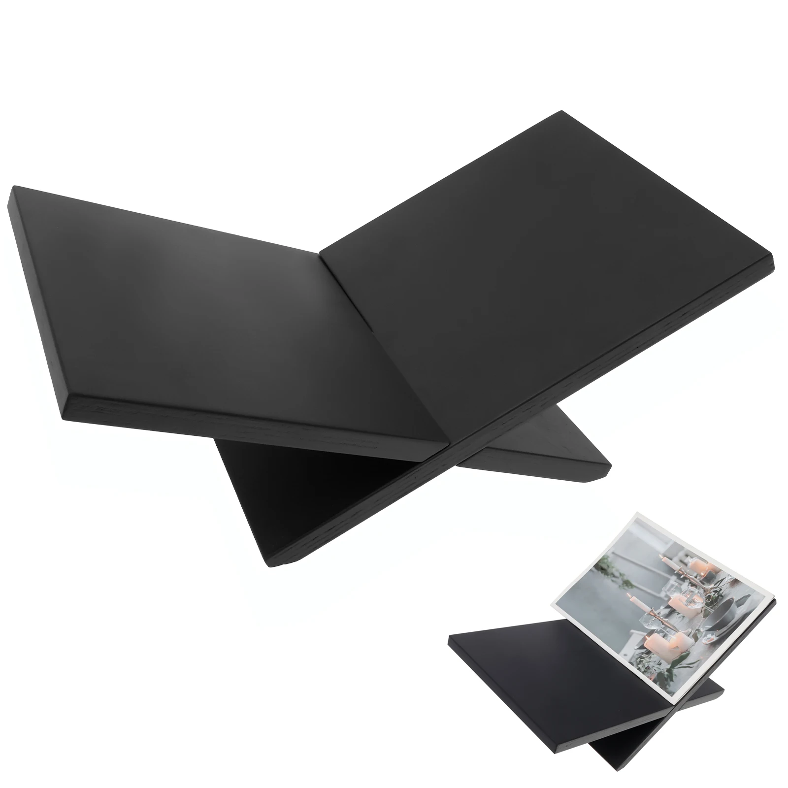 حامل كتب من الخشب الصلب بإطار متقاطع أسود حامل كتب للمجلات وكتاب الطبخ والكتب المدرسية والدراسة الفنية وديكور طاولة القهوة #1