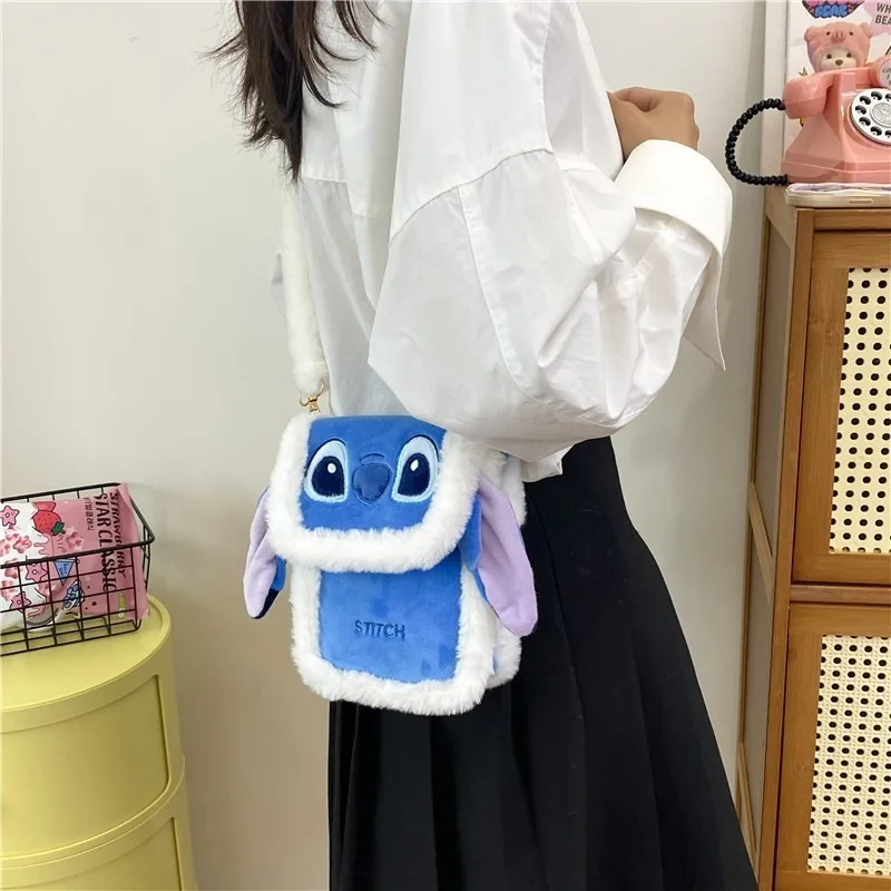 2024 Disney New Plush Fashion Cartoon Stitch Cute Crossbody Bag Casual Travel Mobile Phone Bag