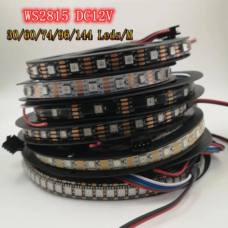 1-5M DC12V WS2815 Pixels LED Strip 5050 RGB Magic Light SPI Individually Addressable LED Dual-Signal 30/60/74/96/144Leds/m