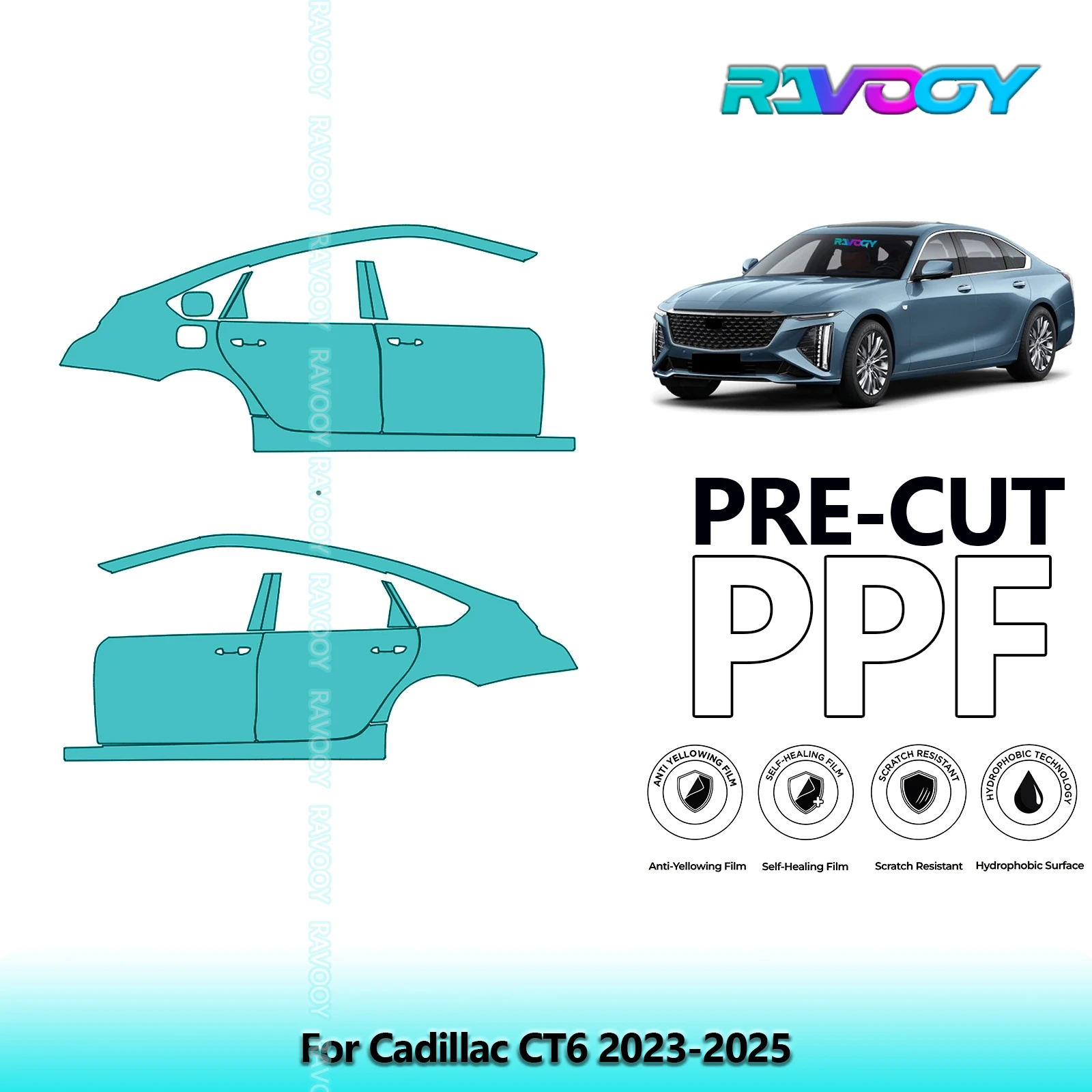 

Для Cadillac CT6 2023-2025 8,5 мил прозрачный матовый предварительно вырезанный комплект PPF для дверей и стойки A/B, набор защитной пленки для краски из ТПУ