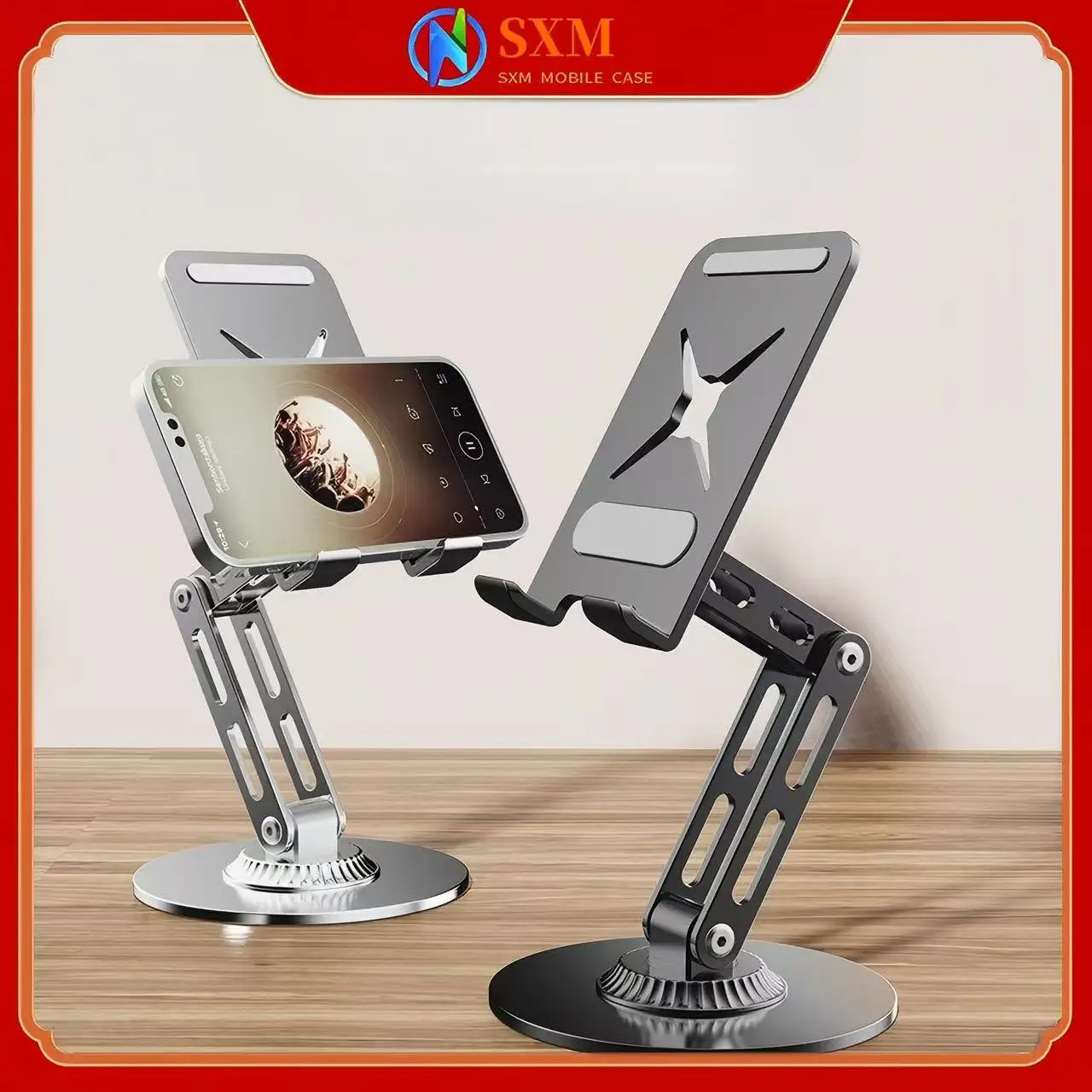 

360-degree rotating folding aluminum alloy metal desktop, lazy mobile phone tablet, double folding storage support frame