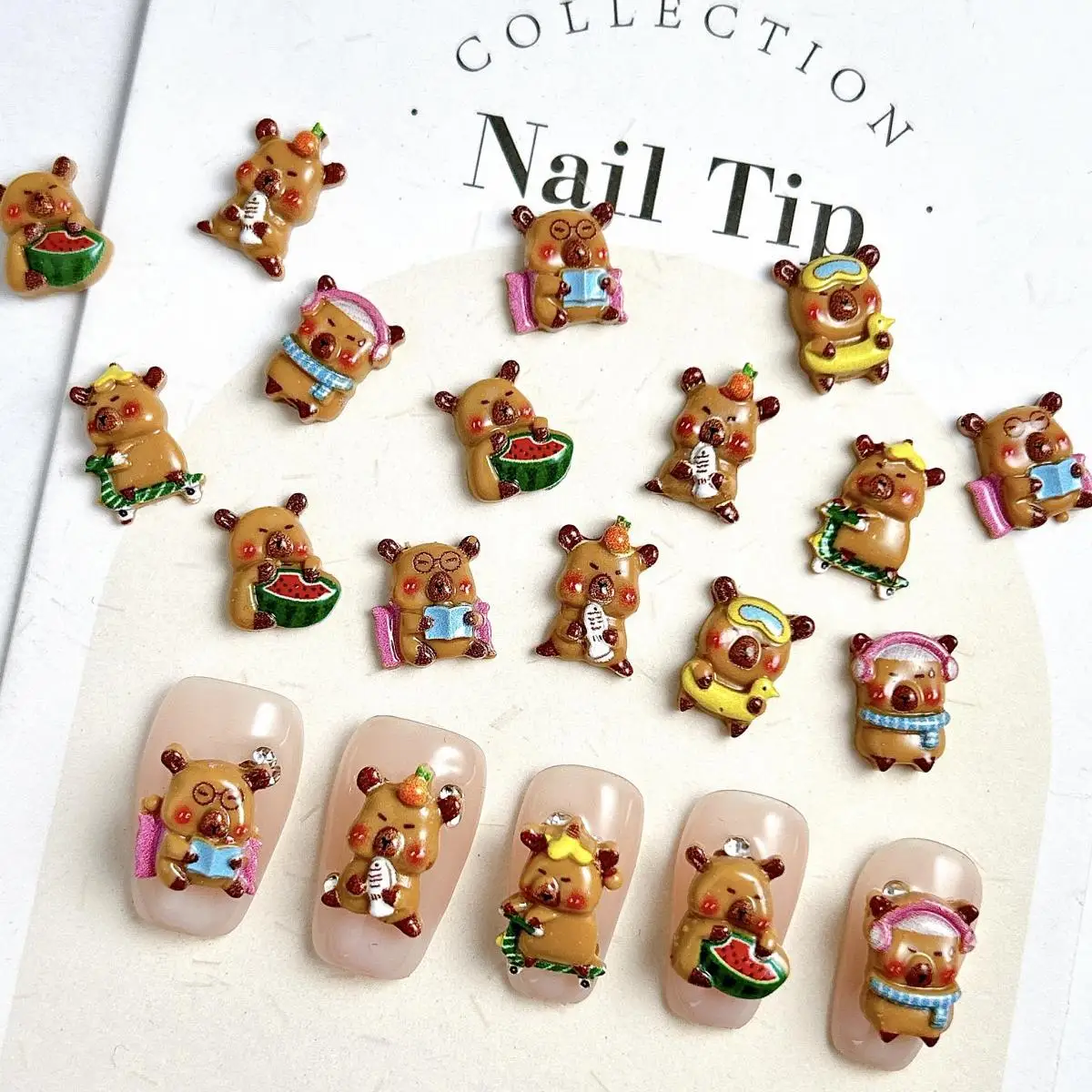 50Pcs Creative Funny Luminous Guinea Pig Nail Charms Cartoon Realistic Brown Hamster Nail Art Decorations DIY Hair Clip Nails