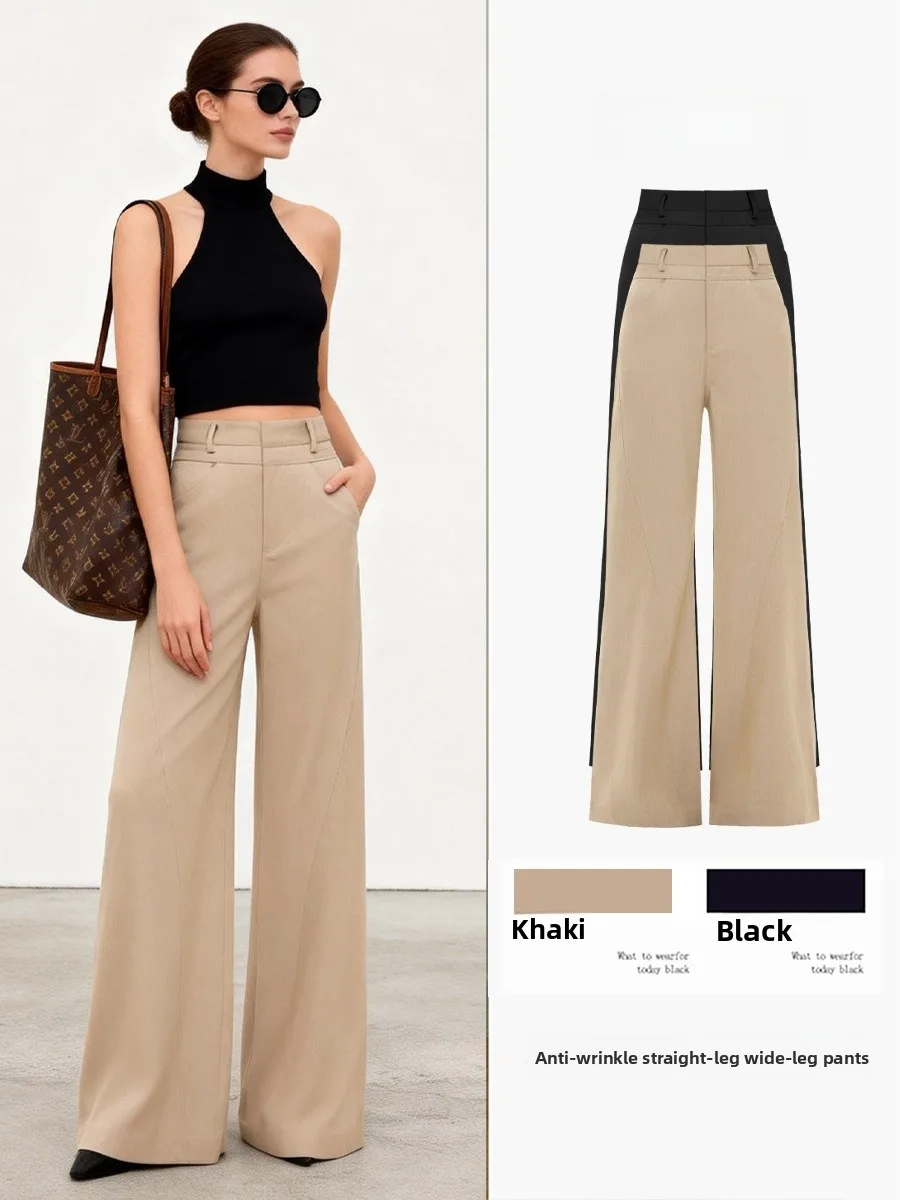 

High Waist Wide Leg Pants Women's Summer Thin Loose Fit Casual Trousers Flared Suit Pants Old Money Style Commute Wear
