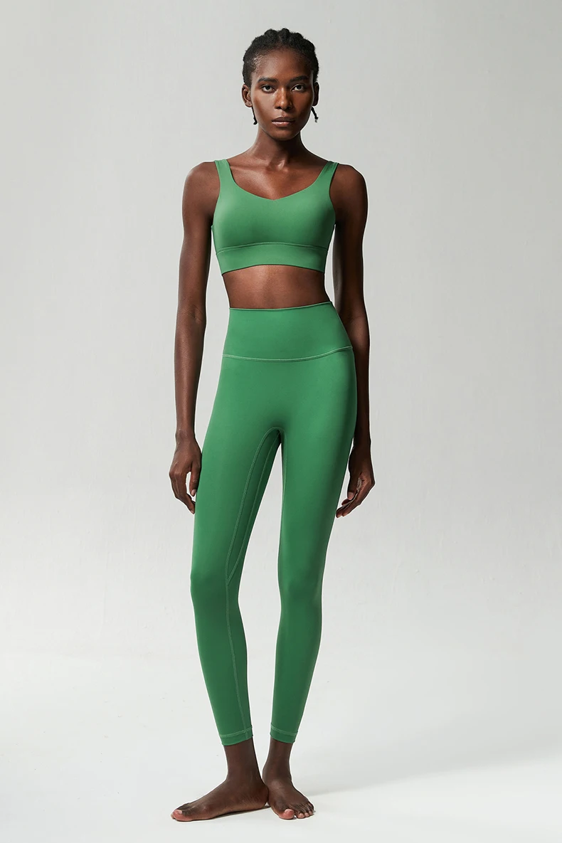 Zweiteiliges Fitness-Yoga-Set für Damen, einfarbig, dehnbar, weich, atmungsaktiv, schnell trocknend, Sportbekleidung für Lauftraining – Detail 6