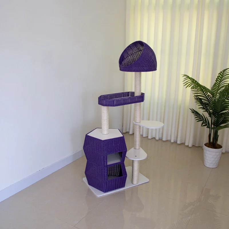 2022 New pet furniture Purple Large Luxury wooden Cat scratcher Cat Tower Cat Tree