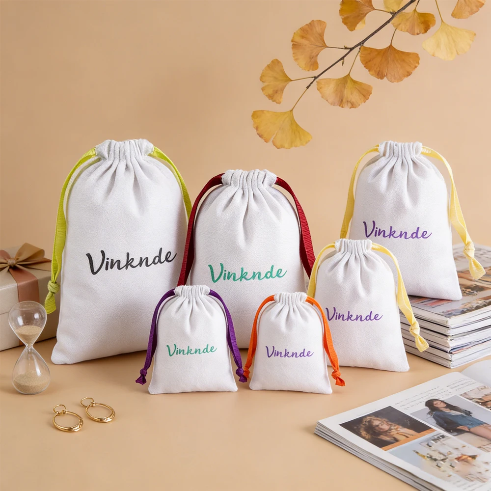 

100Pcs White Natural Cotton Bag Custom Logo Reusable Cotton Muslin Drawstring Pouch Earrings Necklace Bracelet Organizer Sack